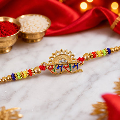 Ram Ram Text Premium Designer Beaded Rakhi for Brother