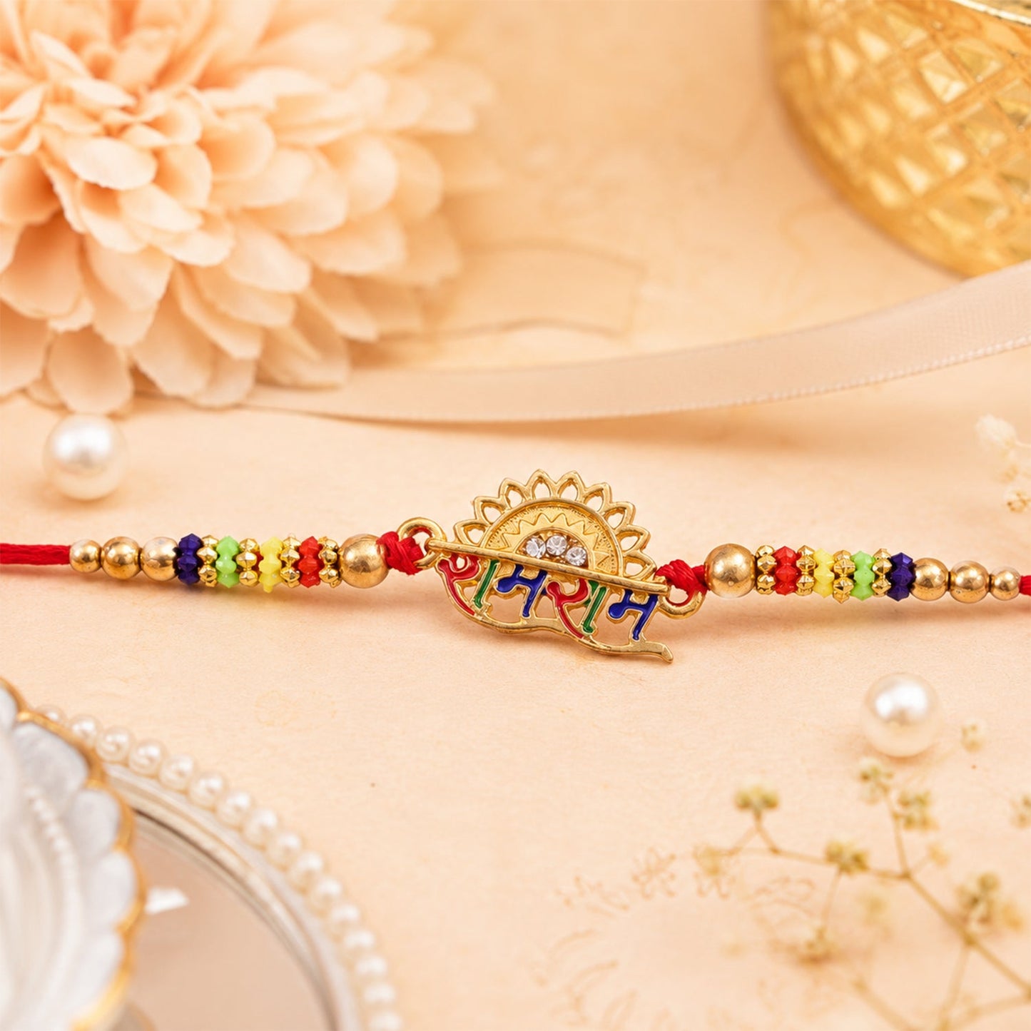 Ram Ram Text Premium Designer Beaded Rakhi for Brother