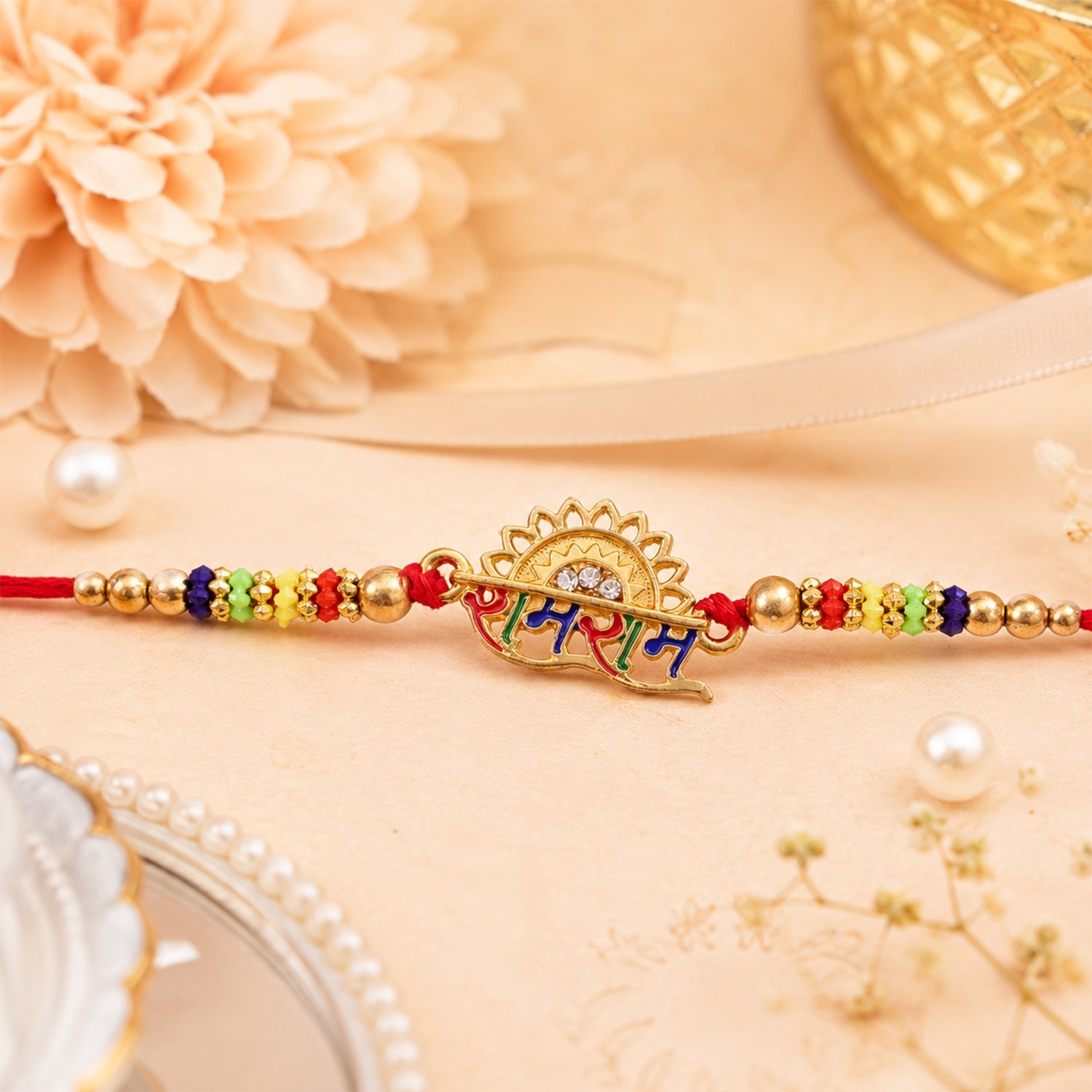 Ram Ram Text Premium Designer Beaded Rakhi for Brother