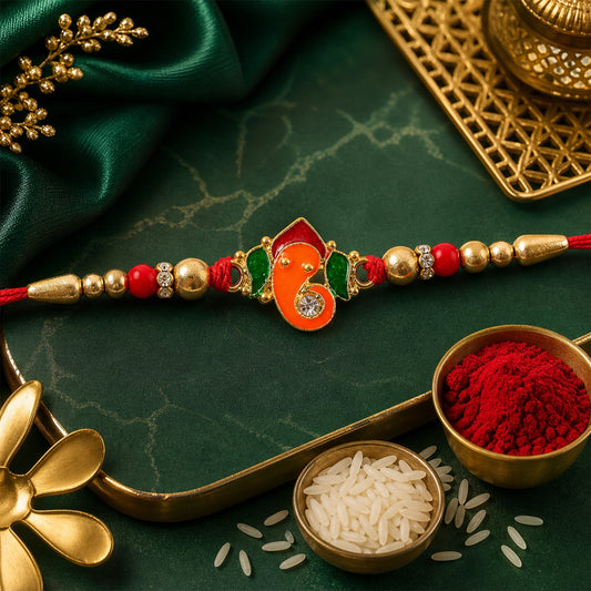 Ganesha Charm Beaded Designer Premium Traditional Rakhi for Brother