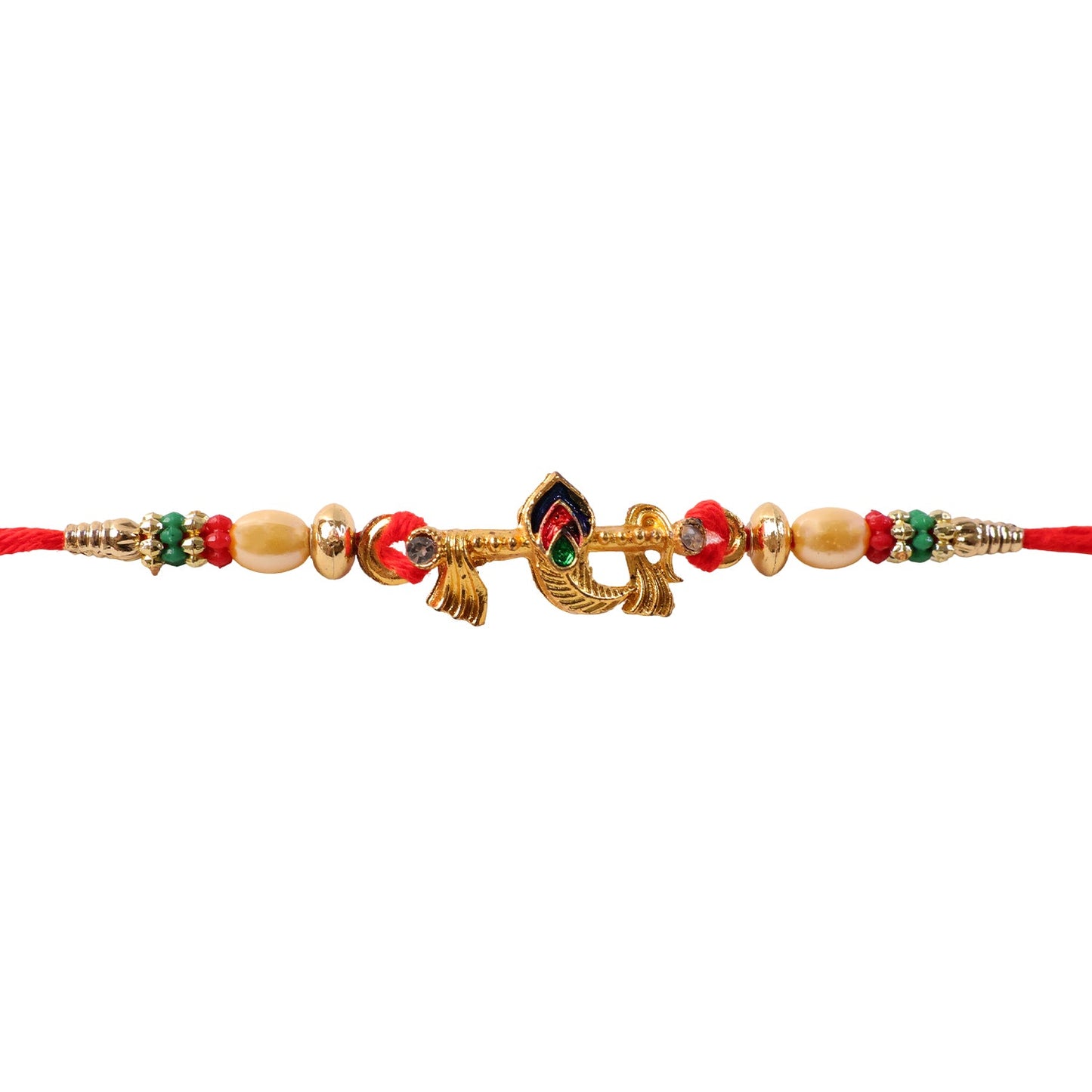Divine Bansuri Mor Pankh Rakhi with Pearls & Beads Rakhi for Brother
