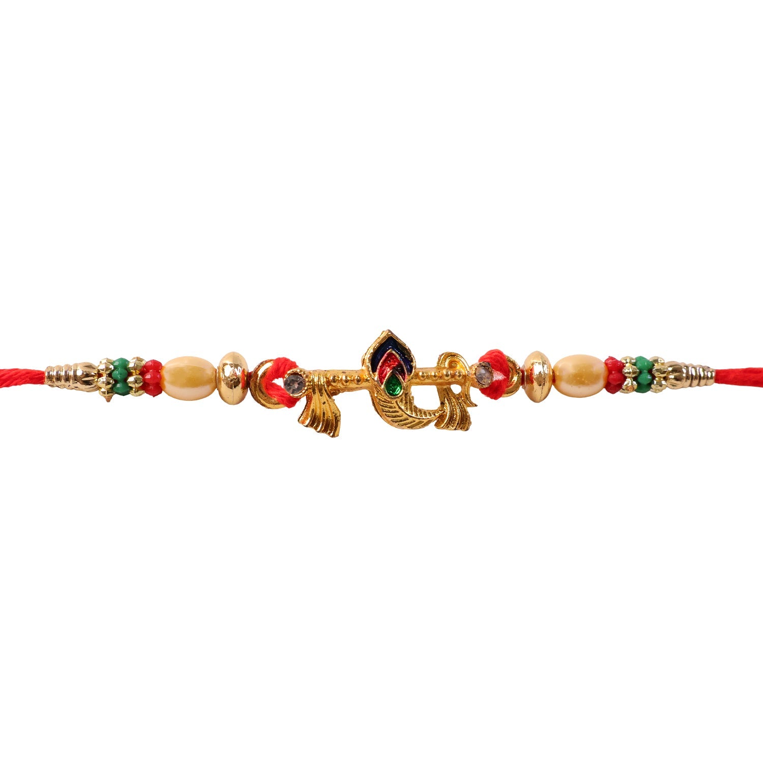 Divine Bansuri Mor Pankh Rakhi with Pearls & Beads Rakhi for Brother