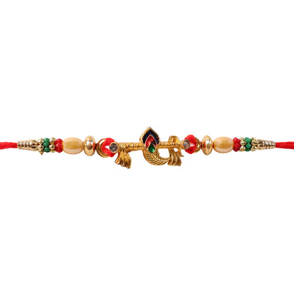 Divine Bansuri Mor Pankh Rakhi with Pearls & Beads Rakhi for Brother
