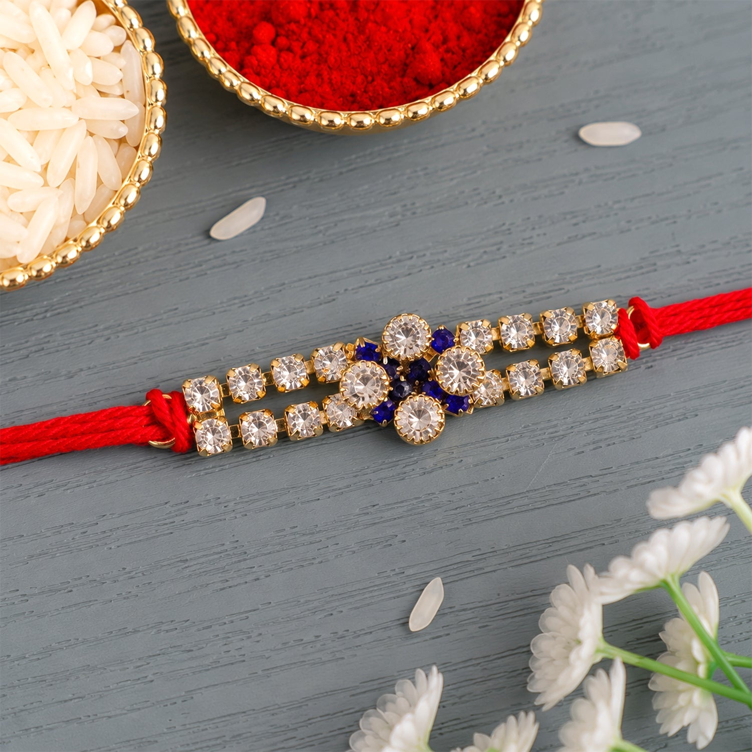 Sparkling Crystal Diamond Rakhi with Stone Studded Thread Rakhi for Brother