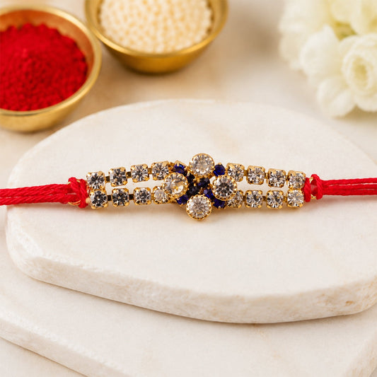 Sparkling Crystal Diamond Rakhi with Stone Studded Thread Rakhi for Brother