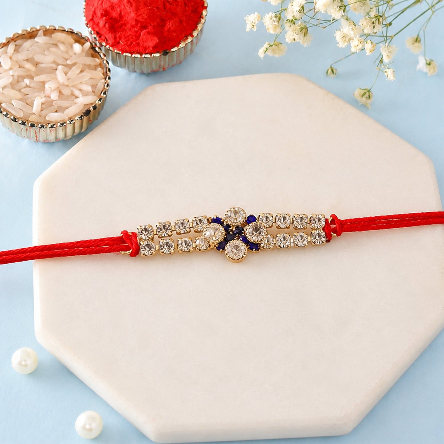 Sparkling Crystal Diamond Rakhi with Stone Studded Thread Rakhi for Brother