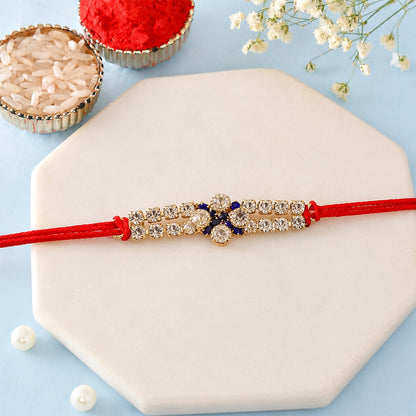 Sparkling Crystal Diamond Rakhi with Stone Studded Thread Rakhi for Brother