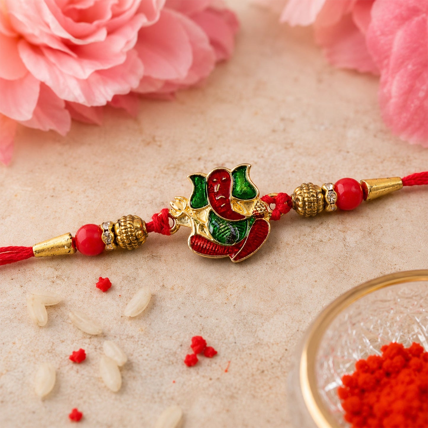 Divine Ganesha Meenakari Rakhi with Beads Rakhi for Brother