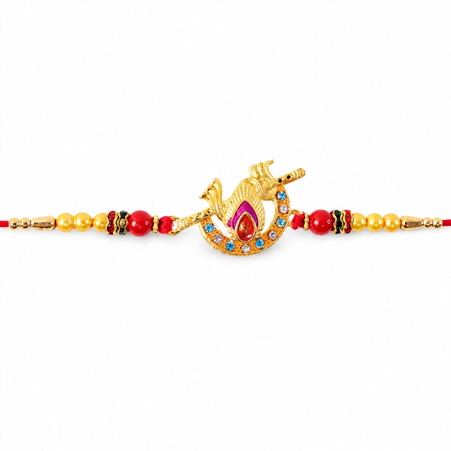 Peacock Motif Stone Studded Premium Designer Rakhi for Brother