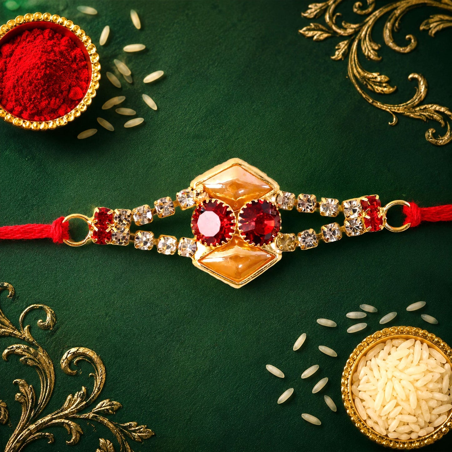 Designer Diamond Studded Rakhi with Enamel Work – Rakhi for Brother