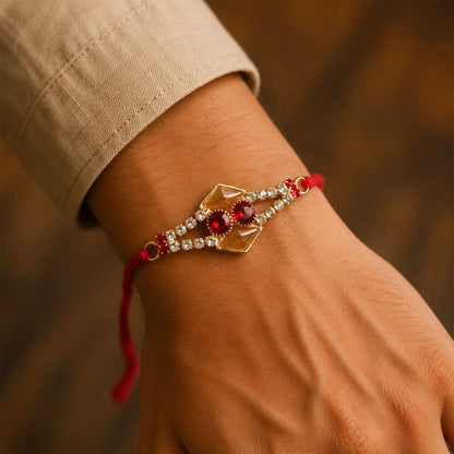 Designer Diamond Studded Rakhi with Enamel Work – Rakhi for Brother
