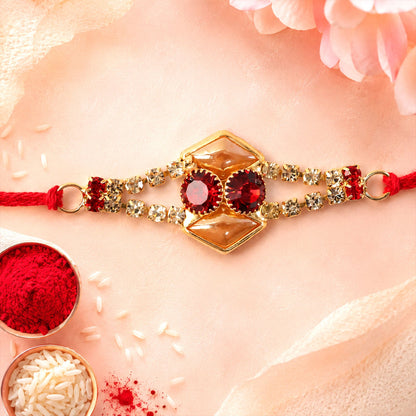 Designer Diamond Studded Rakhi with Enamel Work – Rakhi for Brother