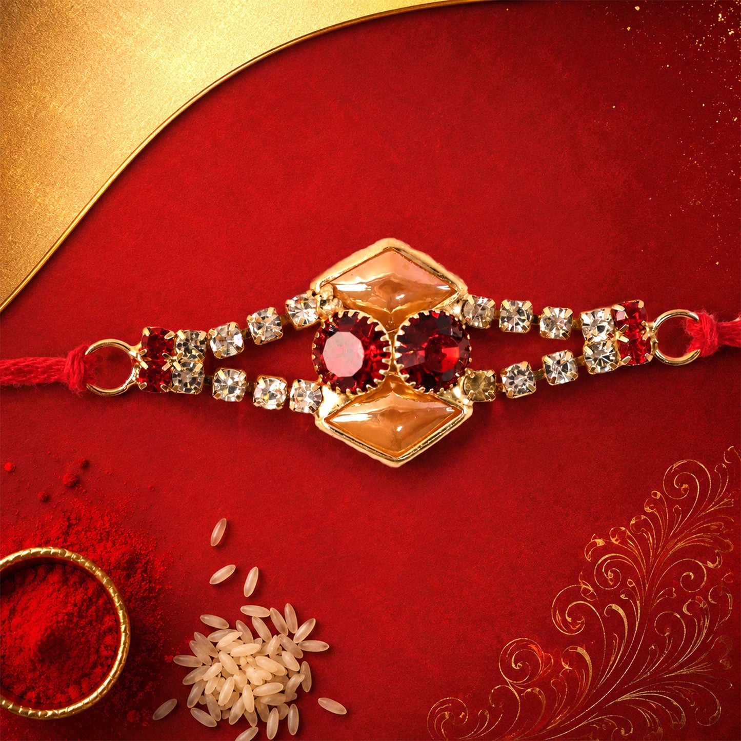 Designer Diamond Studded Rakhi with Enamel Work – Rakhi for Brother