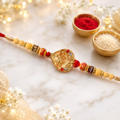 Religious Radha Krishna Rakhi with Crystal & Beads Rakhi for Brother