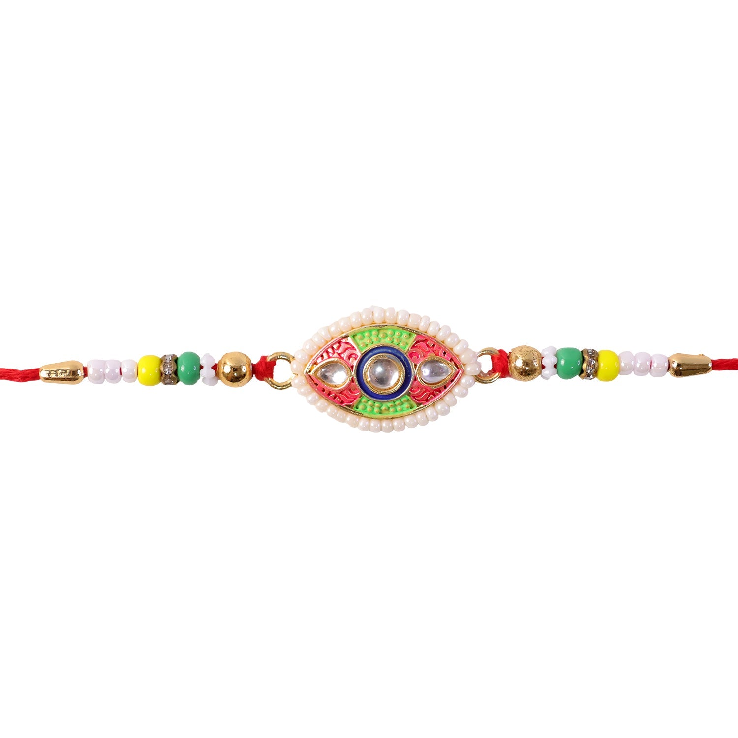 Designer Kundan Meenakari Rakhi with Pearl Border – Rakhi for Brother