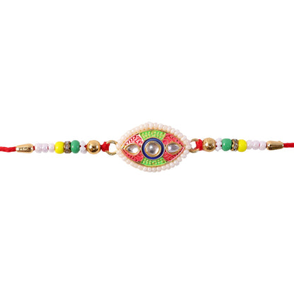 Designer Kundan Meenakari Rakhi with Pearl Border – Rakhi for Brother