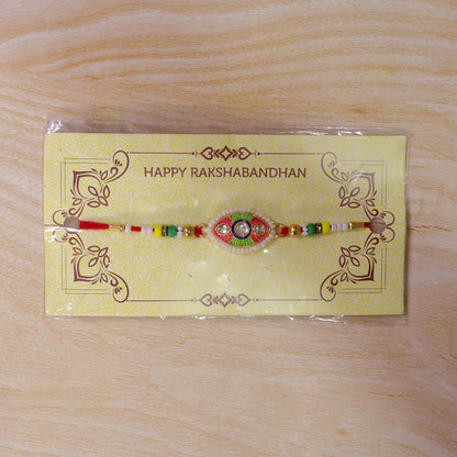 Designer Kundan Meenakari Rakhi with Pearl Border – Rakhi for Brother