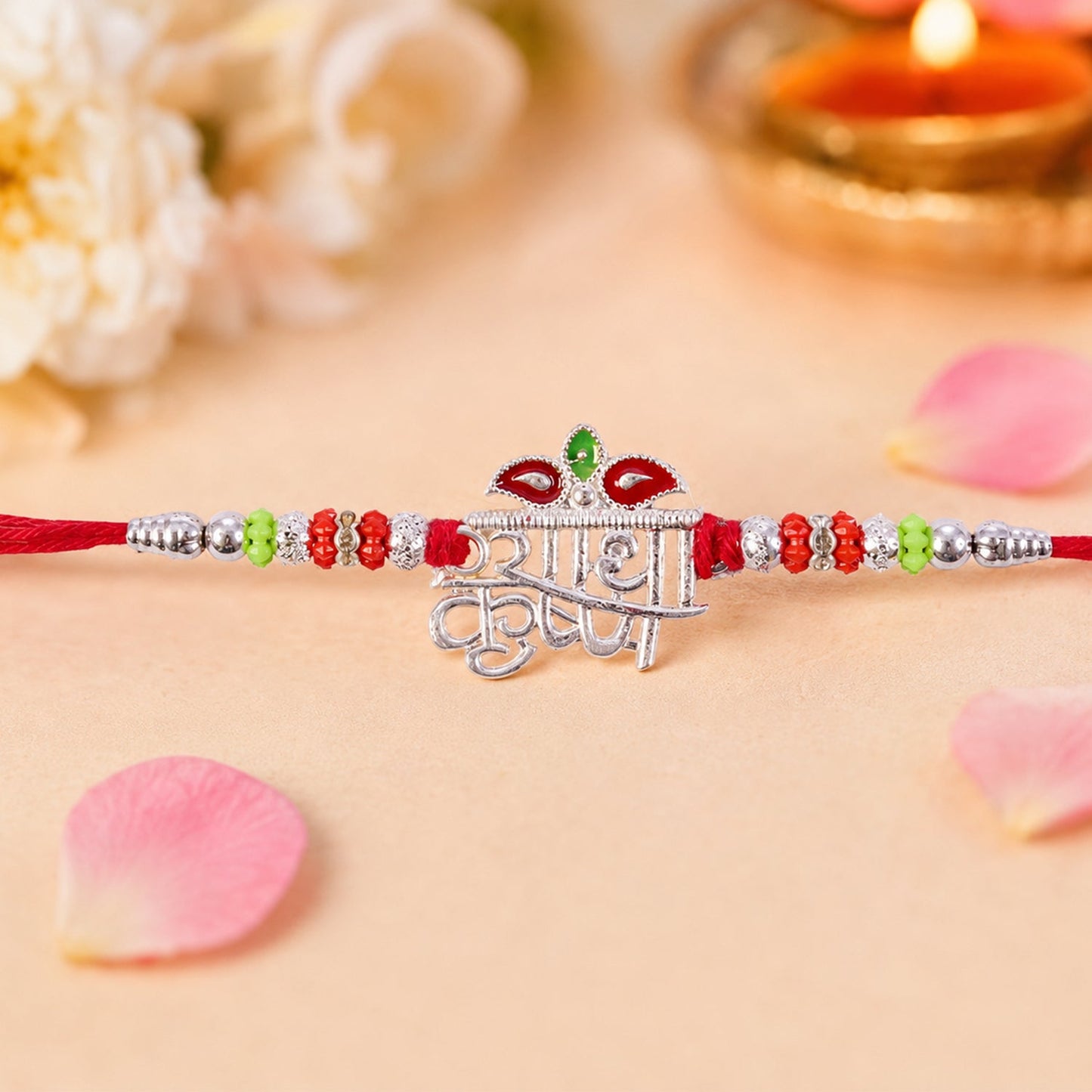 Radha Krishna Name Text Stone Studded Designer Rakhi for Brother