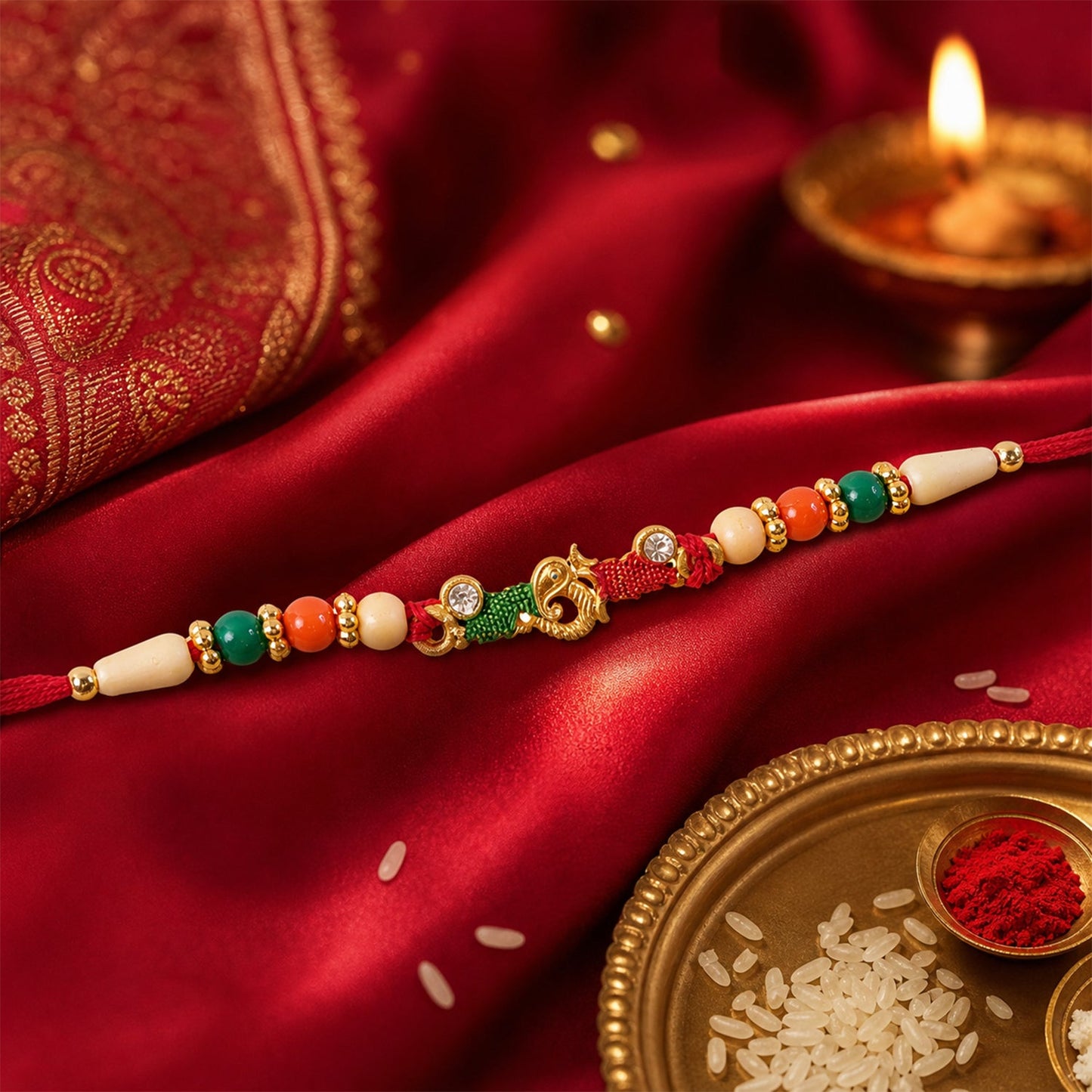 Minimal Beaded Thread Designer Premium Traditional Rakhi for Brother