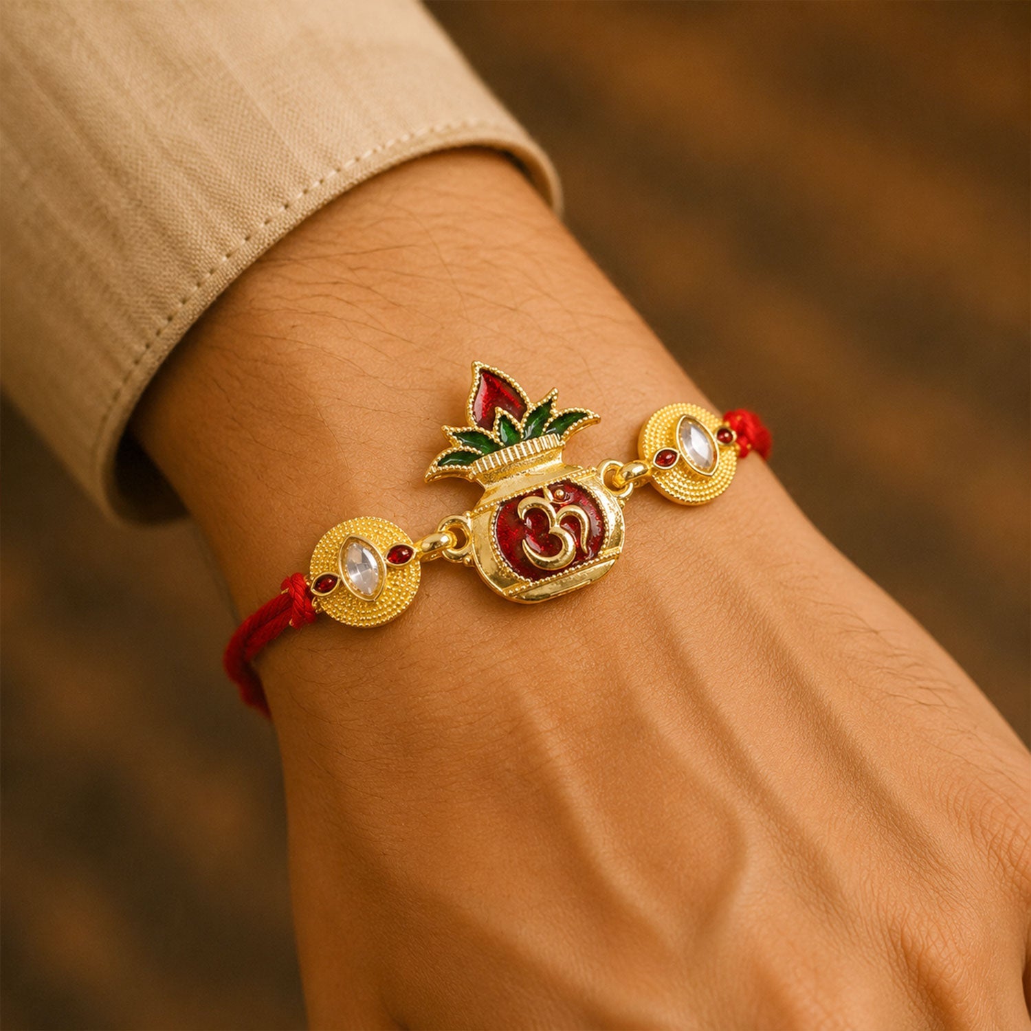 Om Symbol Kalash Designer Premium Traditional Rakhi for Brother