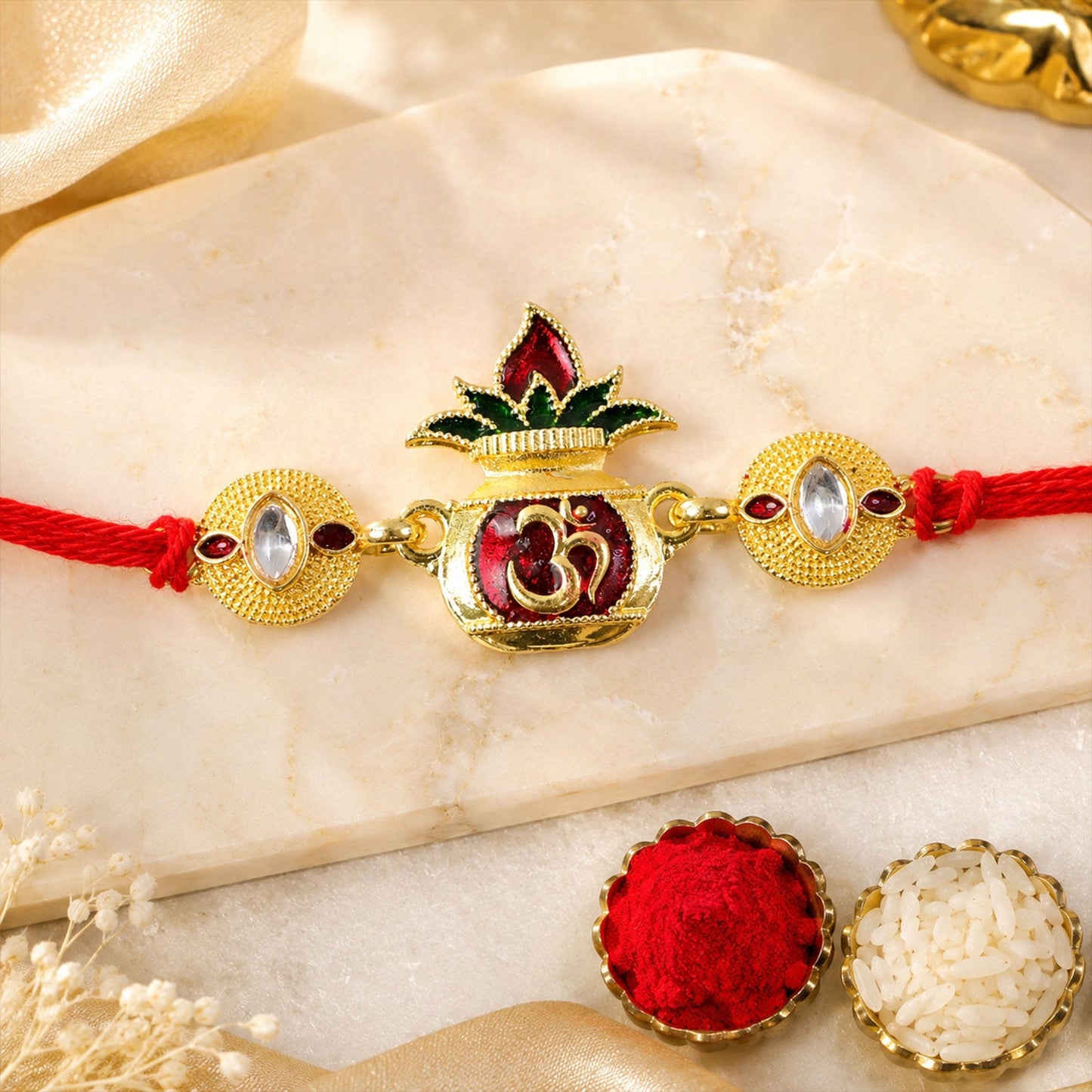 Om Symbol Kalash Designer Premium Traditional Rakhi for Brother