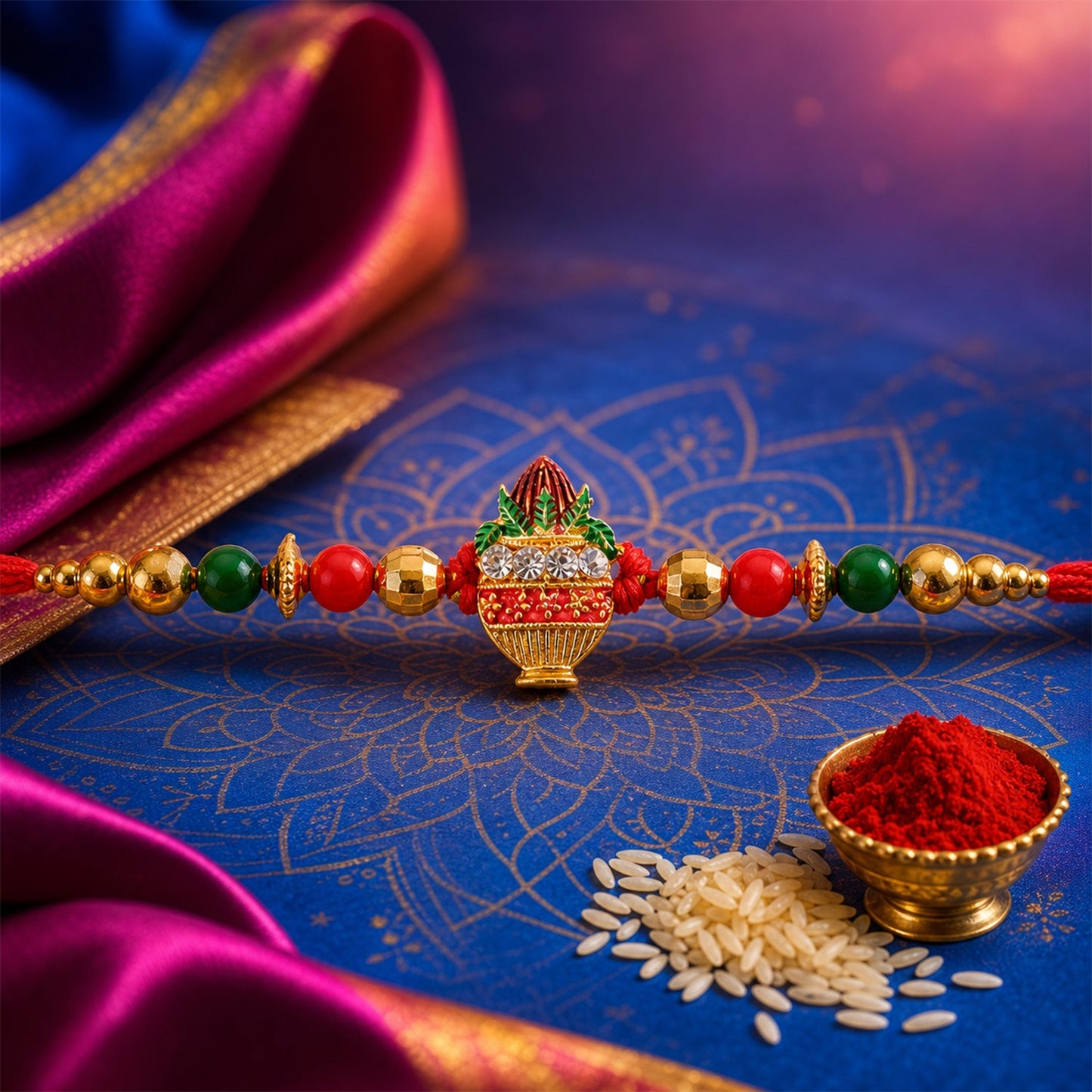Kalas Motif Beaded Designer Premium Traditional Rakhi for Brother