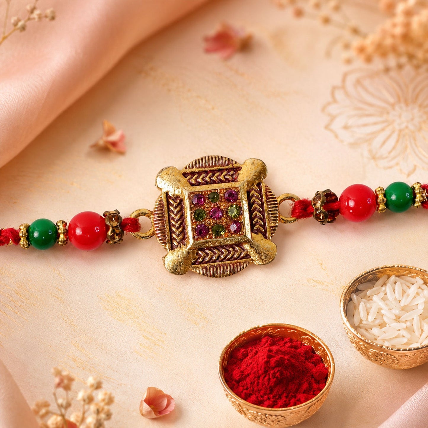 Square Cushion Stone Studded Premium Designer Rakhi for Brother