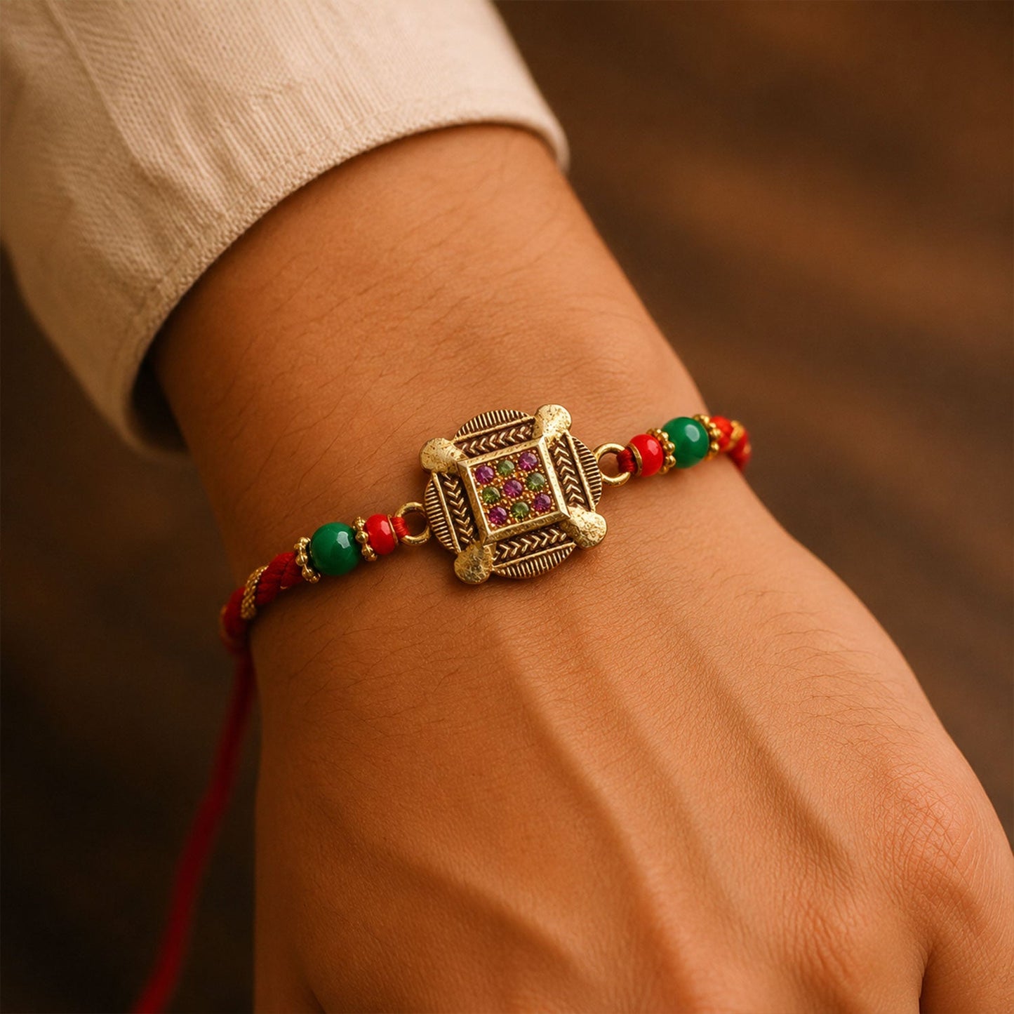 Square Cushion Stone Studded Premium Designer Rakhi for Brother
