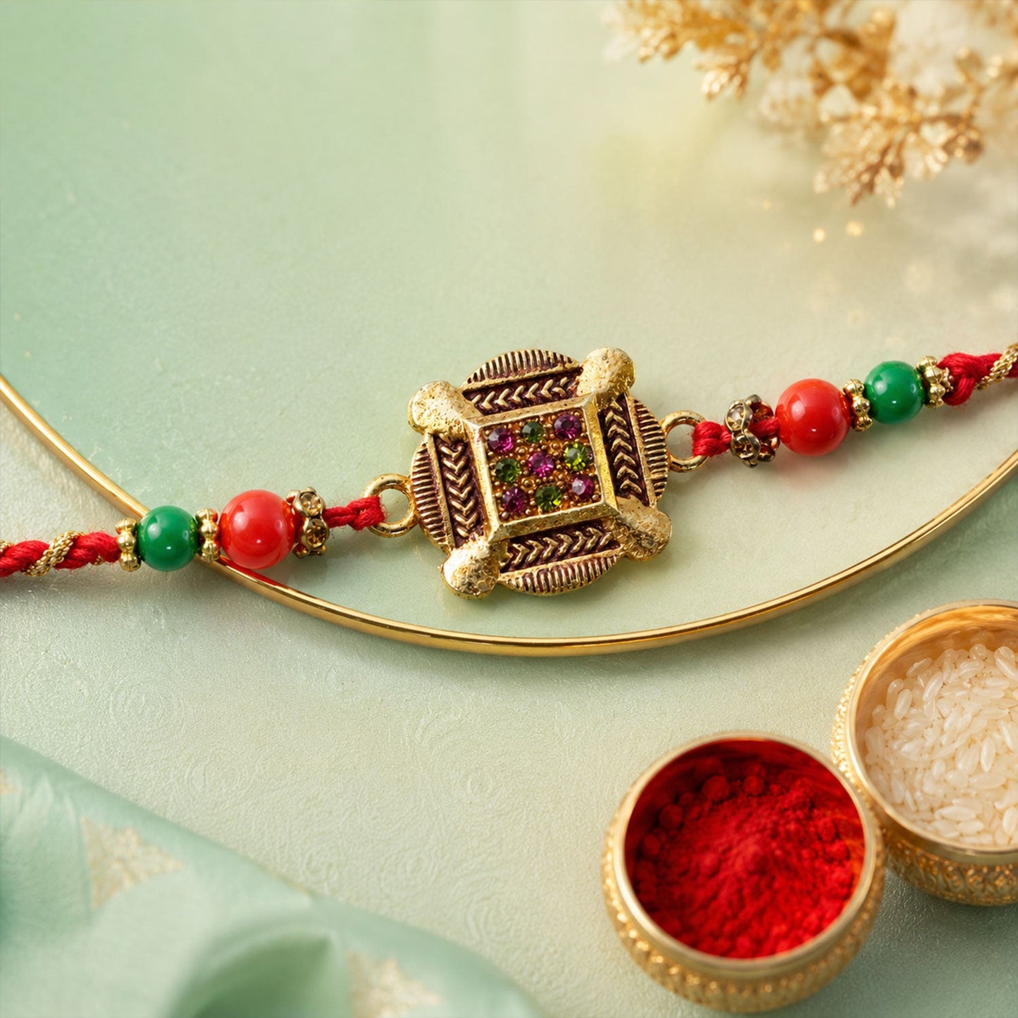 Square Cushion Stone Studded Premium Designer Rakhi for Brother