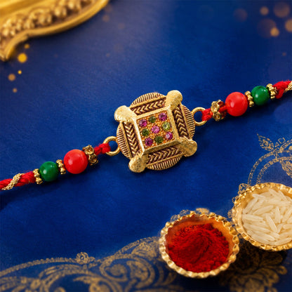 Square Cushion Stone Studded Premium Designer Rakhi for Brother