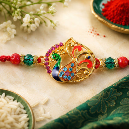 Peacock Paisley Stone Studded Premium Designer Rakhi for Brother