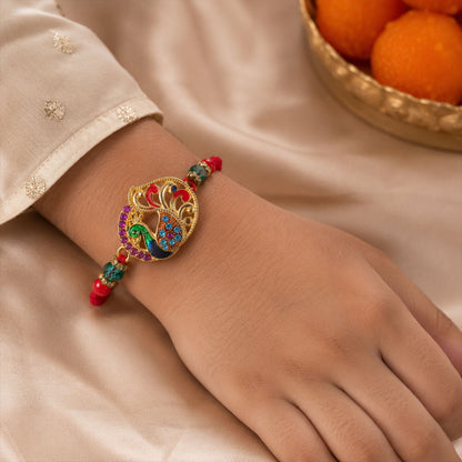 Peacock Paisley Stone Studded Premium Designer Rakhi for Brother