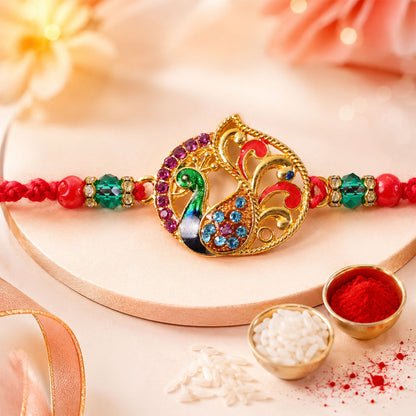 Peacock Paisley Stone Studded Premium Designer Rakhi for Brother