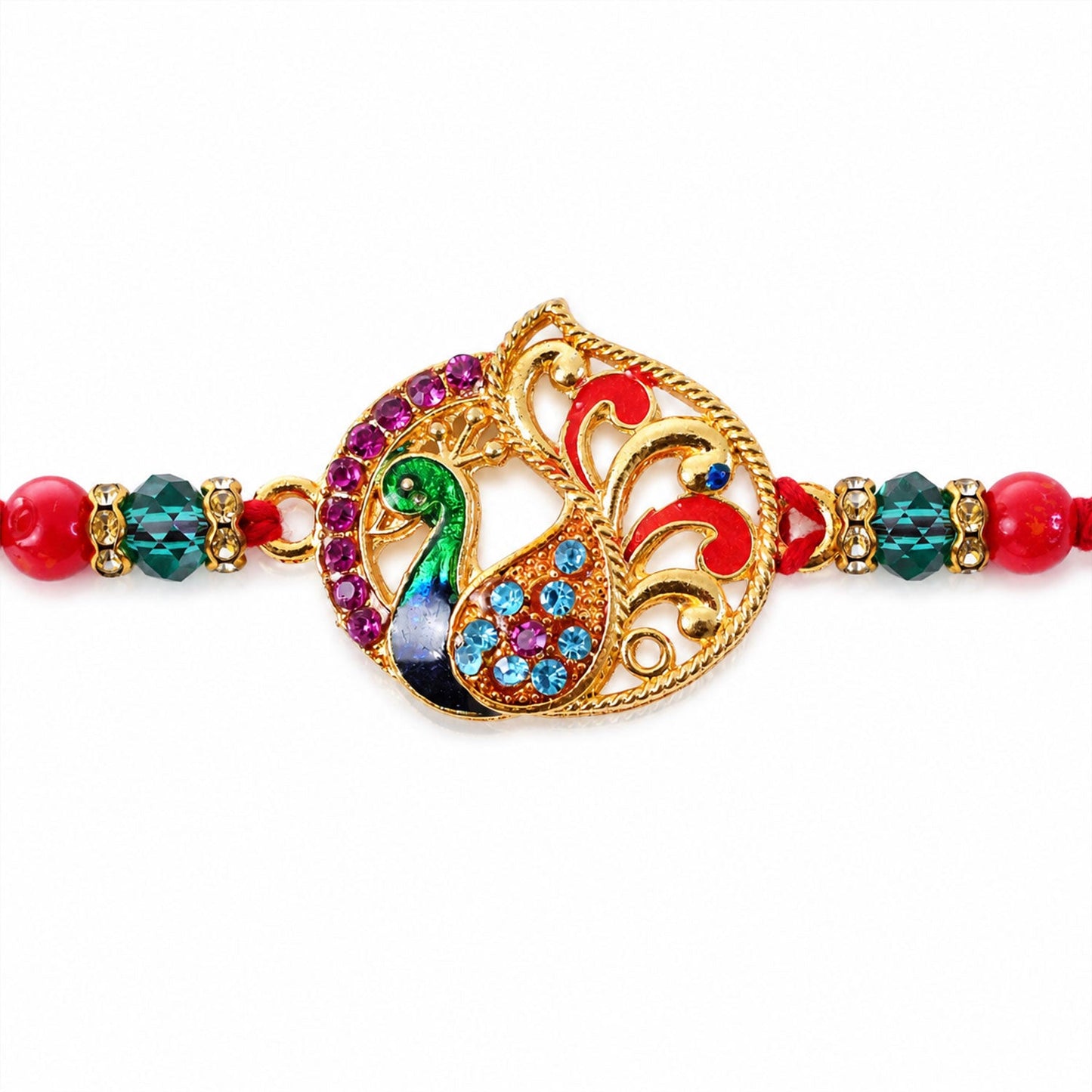 Peacock Paisley Stone Studded Premium Designer Rakhi for Brother