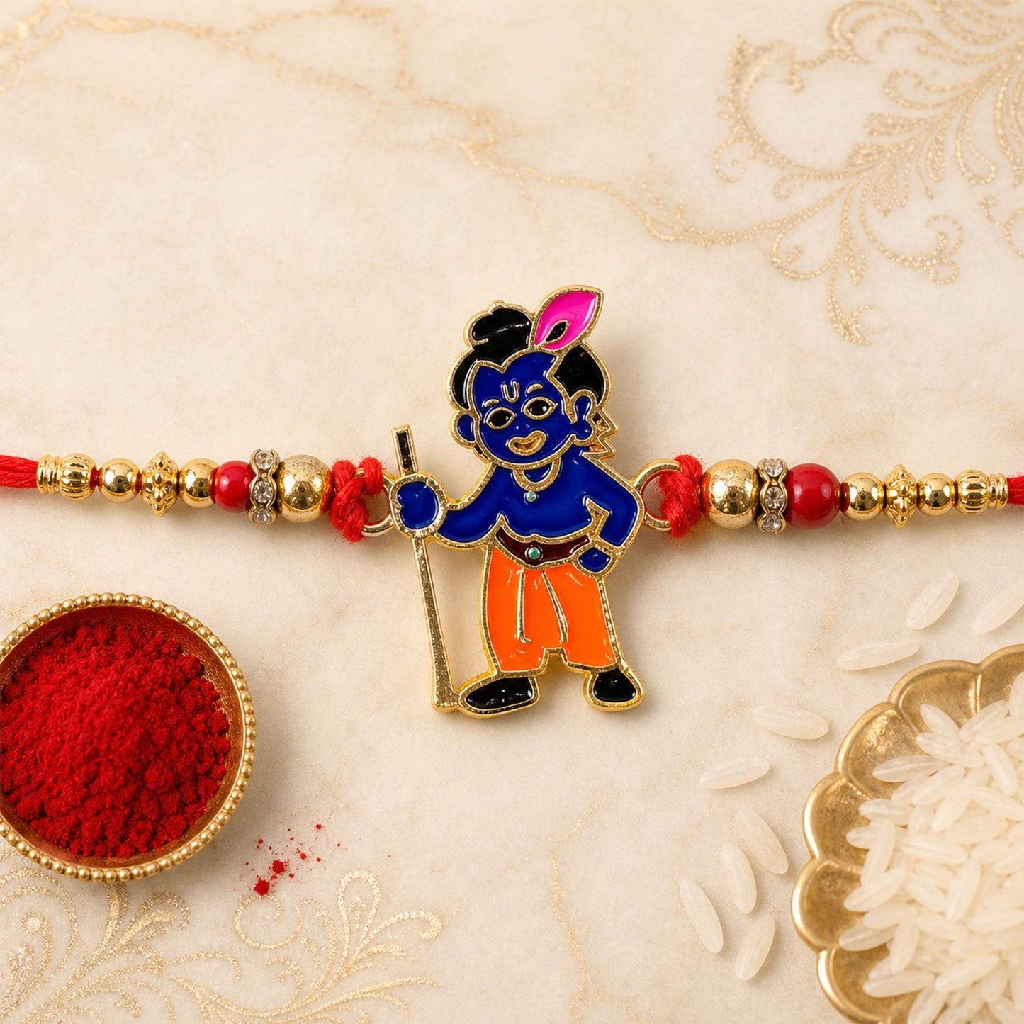Krishna Character Beaded Designer Premium Traditional Rakhi for Brother