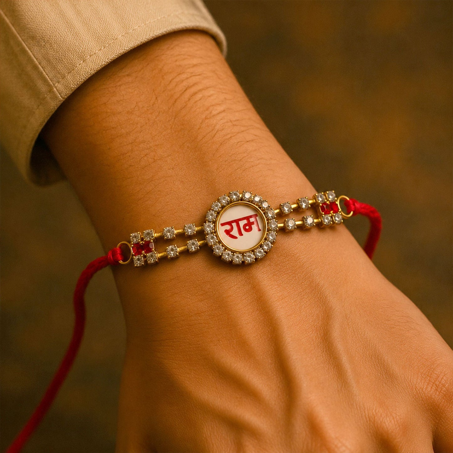 Ram Text Premium Stone Studded Designer Rakhi for Brother