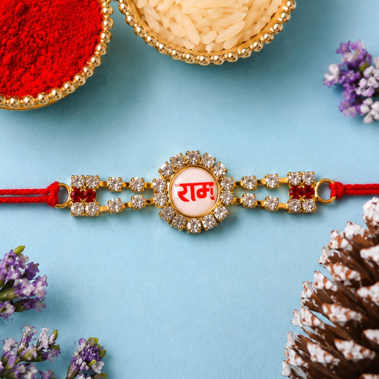 Ram Text Premium Stone Studded Designer Rakhi for Brother