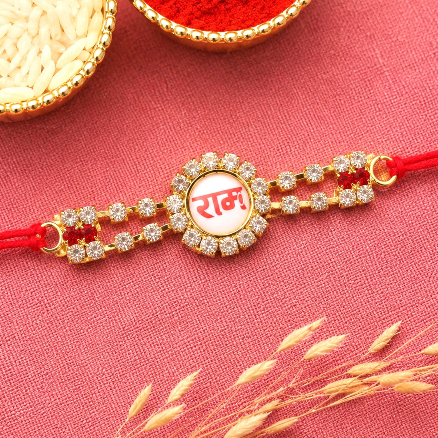 Ram Text Premium Stone Studded Designer Rakhi for Brother