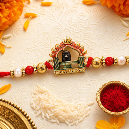 Temple Kundan Beads Rakhi for Brother Bhai Raksha Bandhan Festival Special Gift Set