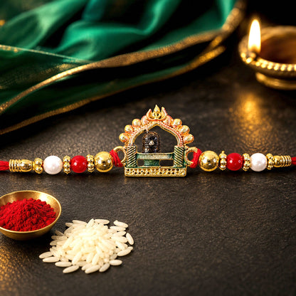 Temple Kundan Beads Rakhi for Brother Bhai Raksha Bandhan Festival Special Gift Set