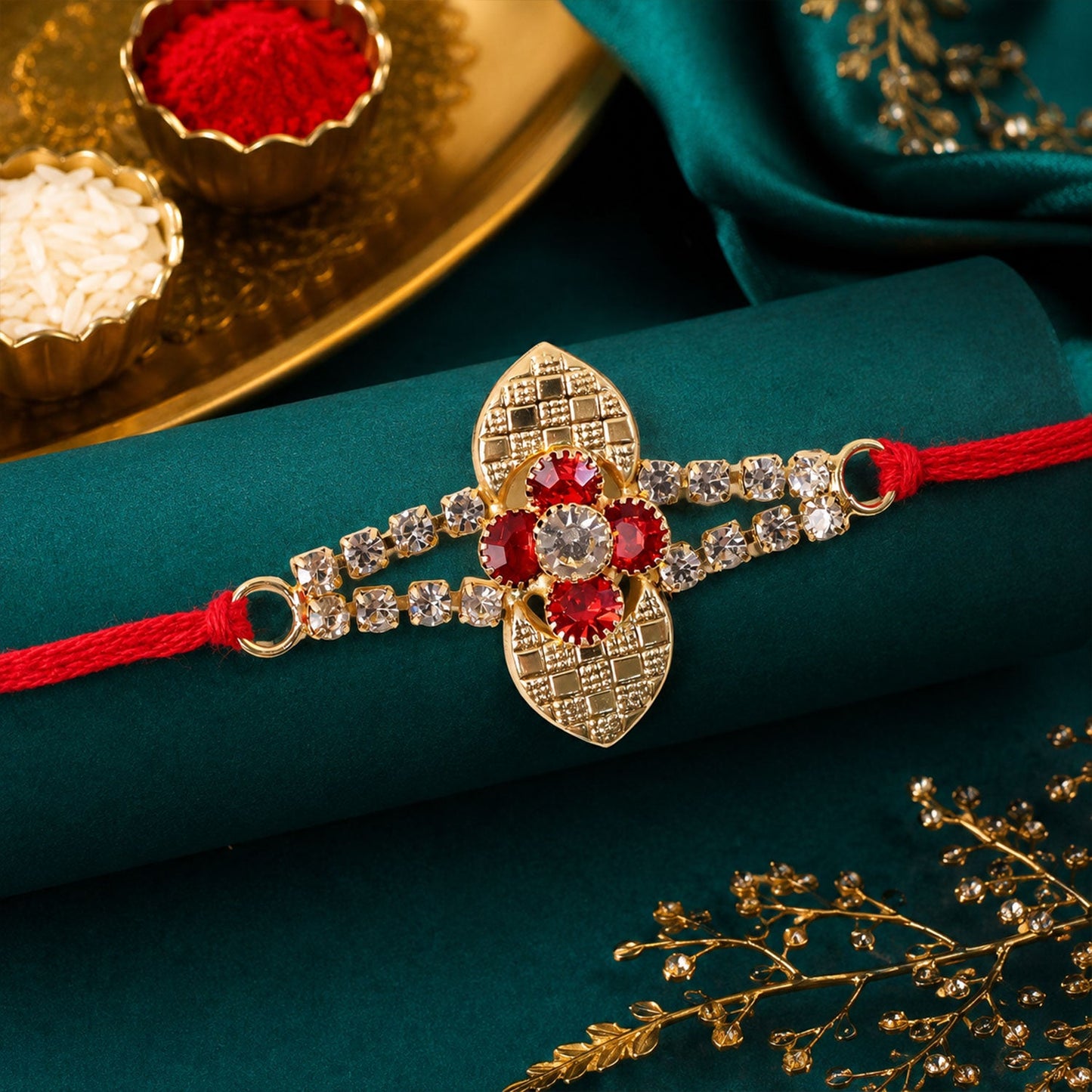 Floral Stone Bracelet Style Premium Designer Rakhi for Brother