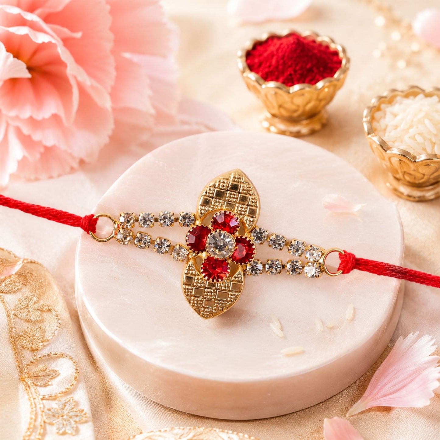 Floral Stone Bracelet Style Premium Designer Rakhi for Brother
