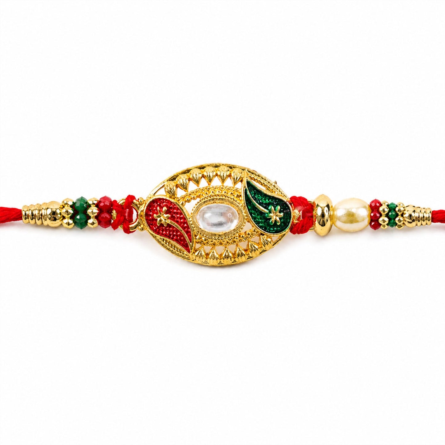 Elegant Kundan Stone Rakhi with Enamel & Beadwork Rakhi for Brother