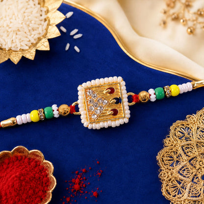 Square Stone Studded Designer Premium Traditional Rakhi for Brother