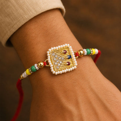 Square Stone Studded Designer Premium Traditional Rakhi for Brother