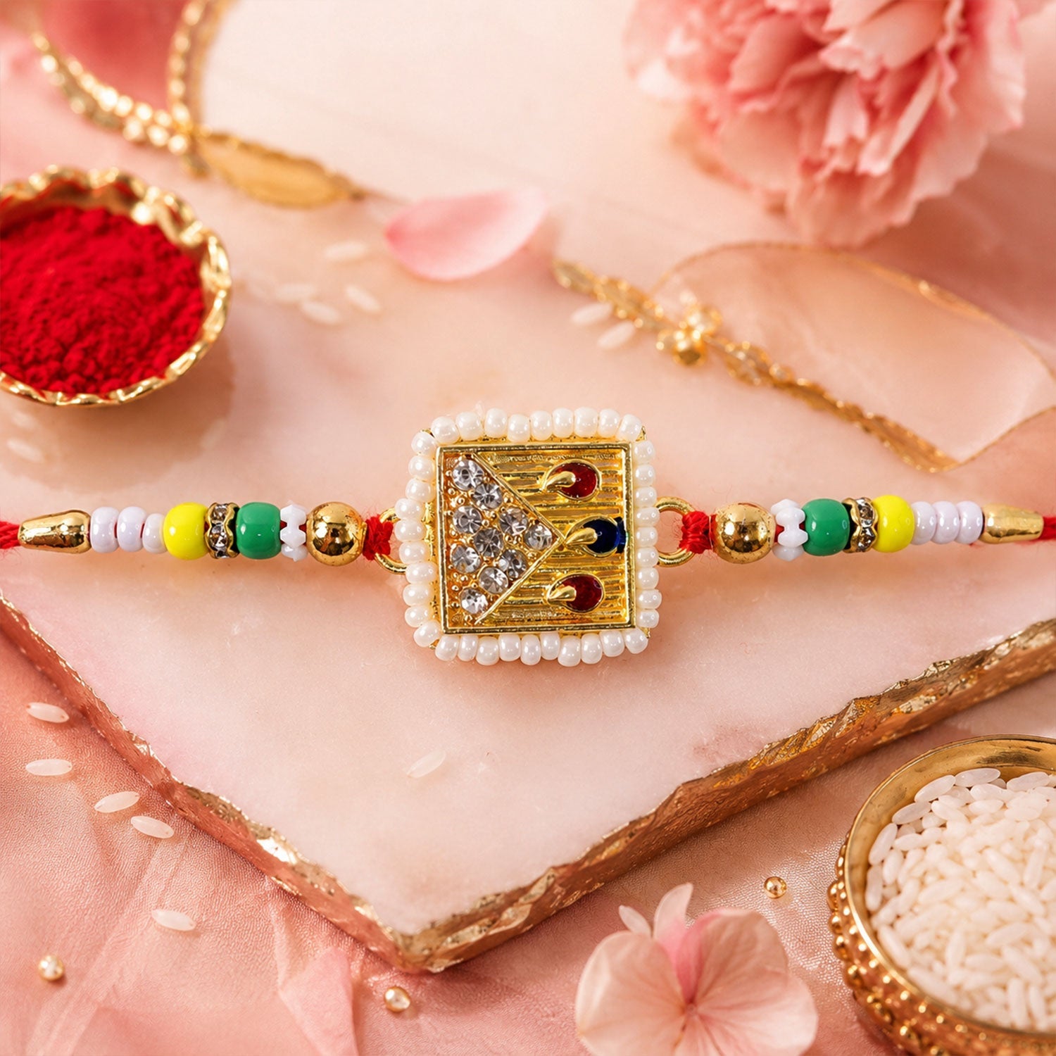 Square Stone Studded Designer Premium Traditional Rakhi for Brother