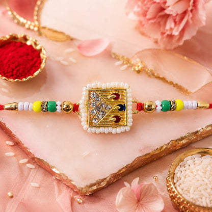 Square Stone Studded Designer Premium Traditional Rakhi for Brother