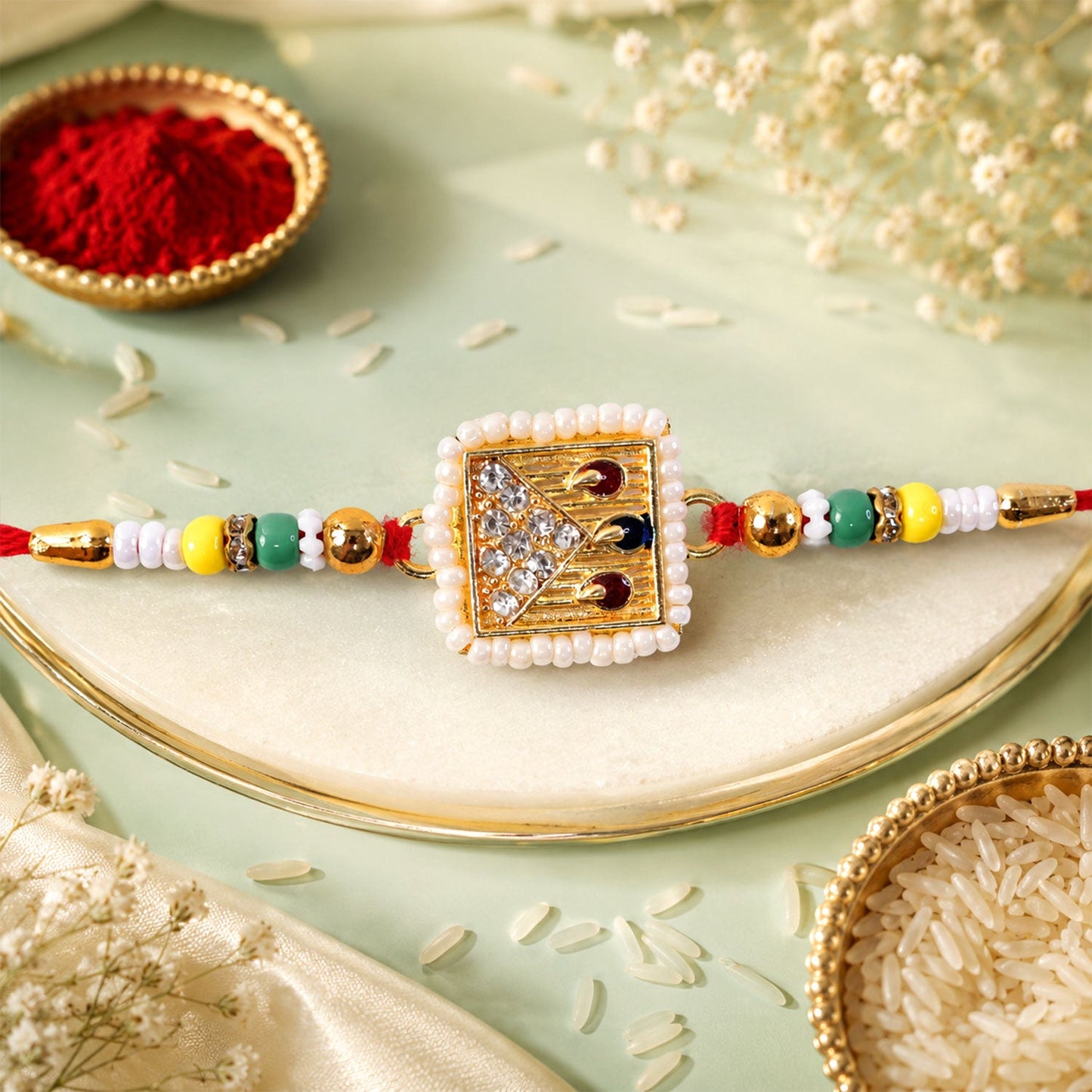 Square Stone Studded Designer Premium Traditional Rakhi for Brother