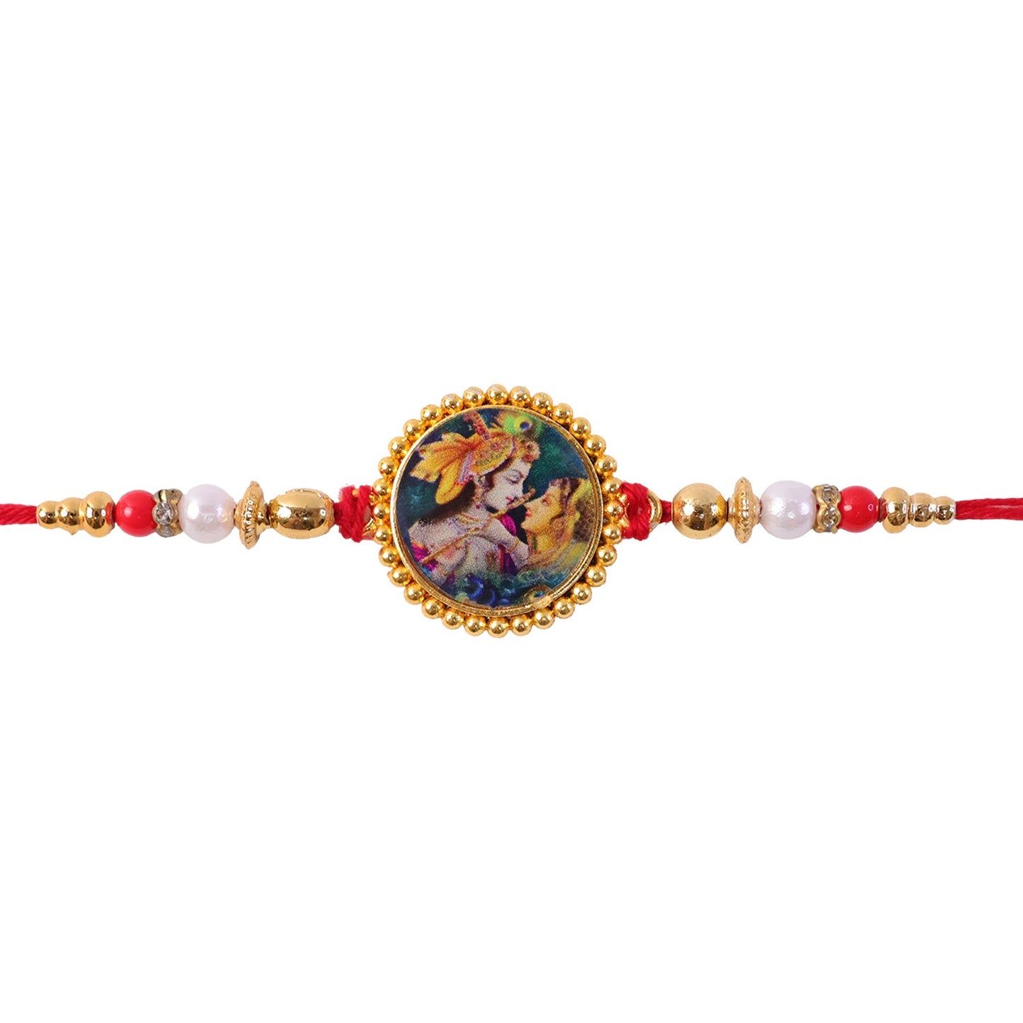 Radha Krishna Theme Round Beaded Designer Premium Traditional Rakhi for Brother