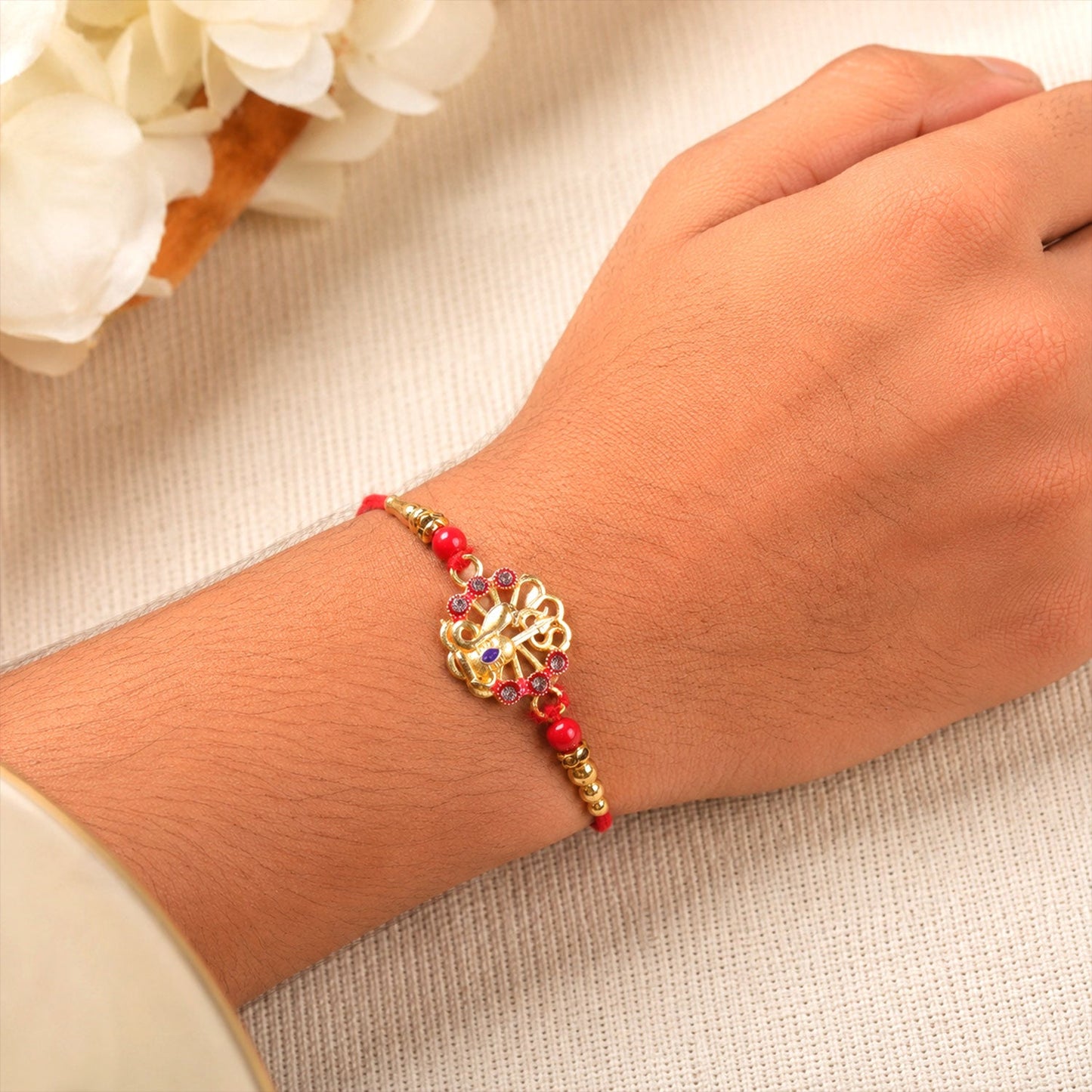 Divine Shiv Trishul Rakhi with Crystal Stones Rakhi for Brother
